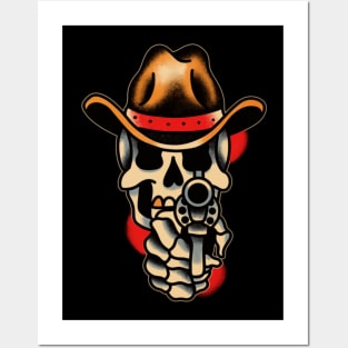 Cowboy skull with gun Posters and Art